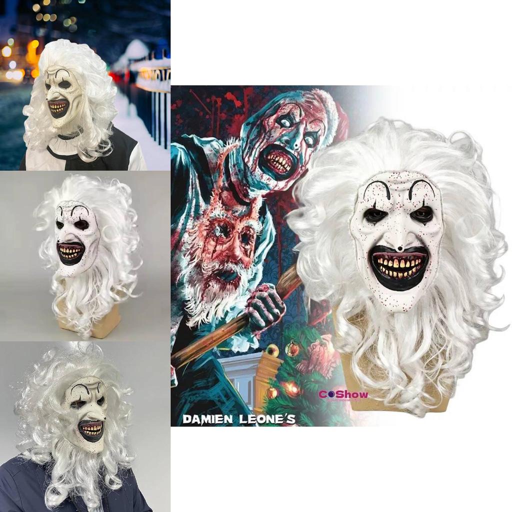 Terrifier3 Maske Schwarzweiß Gruselige Clown Latexmaske für Halloween Cosplay Kostüm