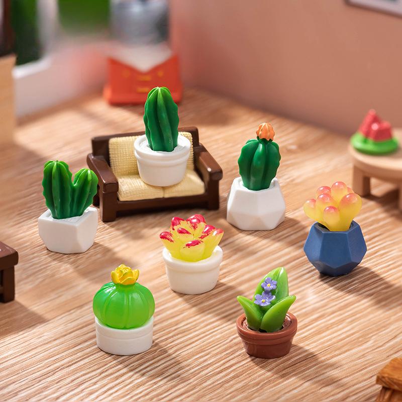 Micro Landscape Ornaments Simulate Succulent Plant Cactus Pot Resin Crafts Baby House Desktop Decoration Small Ornaments