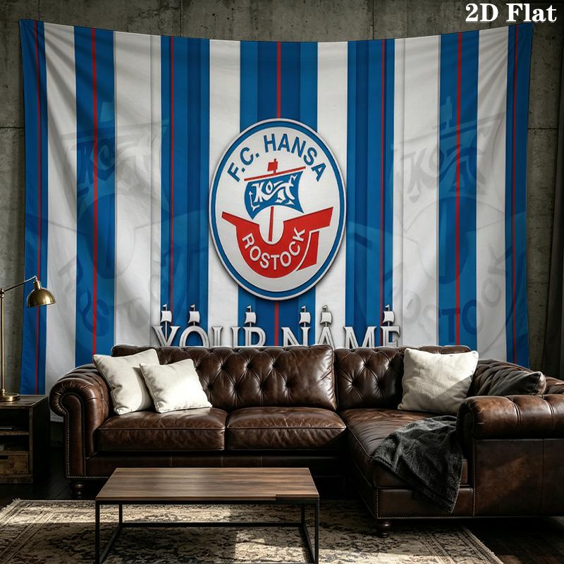 Benutzerdefinierte Name FC Hansa Rostock Gedruckte Wandteppich – Wandbehang für Schlafzimmer, Studentenwohnheime und Heimdekoration