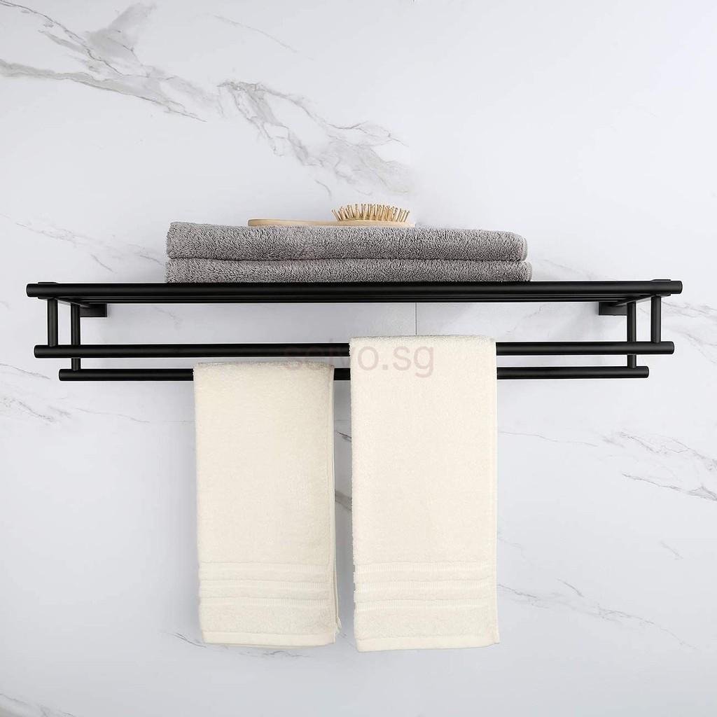 SUS 304 Stainless Steel Towel Rack Practical Double Bars Towel Shelf Household Bathroom Wall Mount Holder