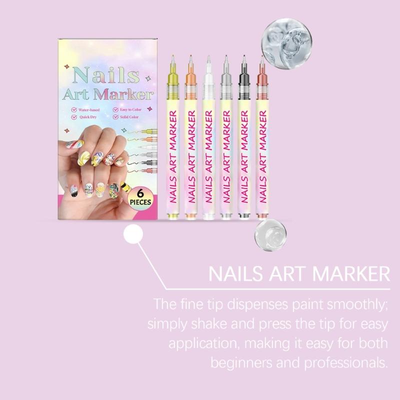 6Color Nail Art Pen DIY Nail Art Painting Pen Fine Tip Markers for Intricate Pattern Easy To Use for Professional