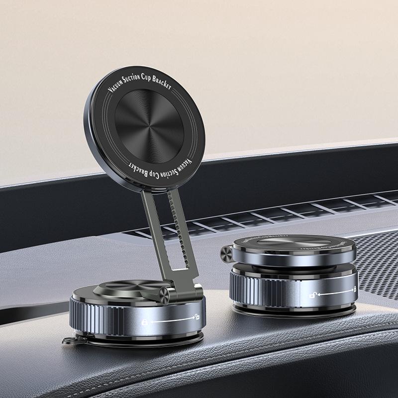 2025 Adjustable Magnetic Metal Phone Holder: Portable Foldable Car Mount & Vacuum Suction Desktop Stand чёрный