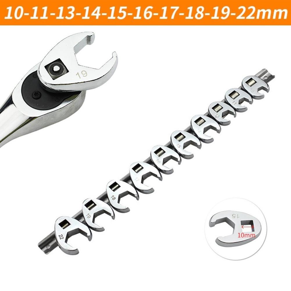 10Pcs 3/8Inch Drive Crowfoot Wrench 10 To 22mm Metric Foot Open End Spanner for Torque Wrench Keys Set