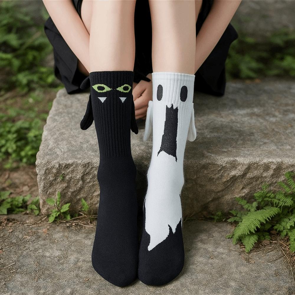 Breathable Halloween Socks Hand-holding Design Couple Socks Stretchy Magnetic Socks  Photo Prop