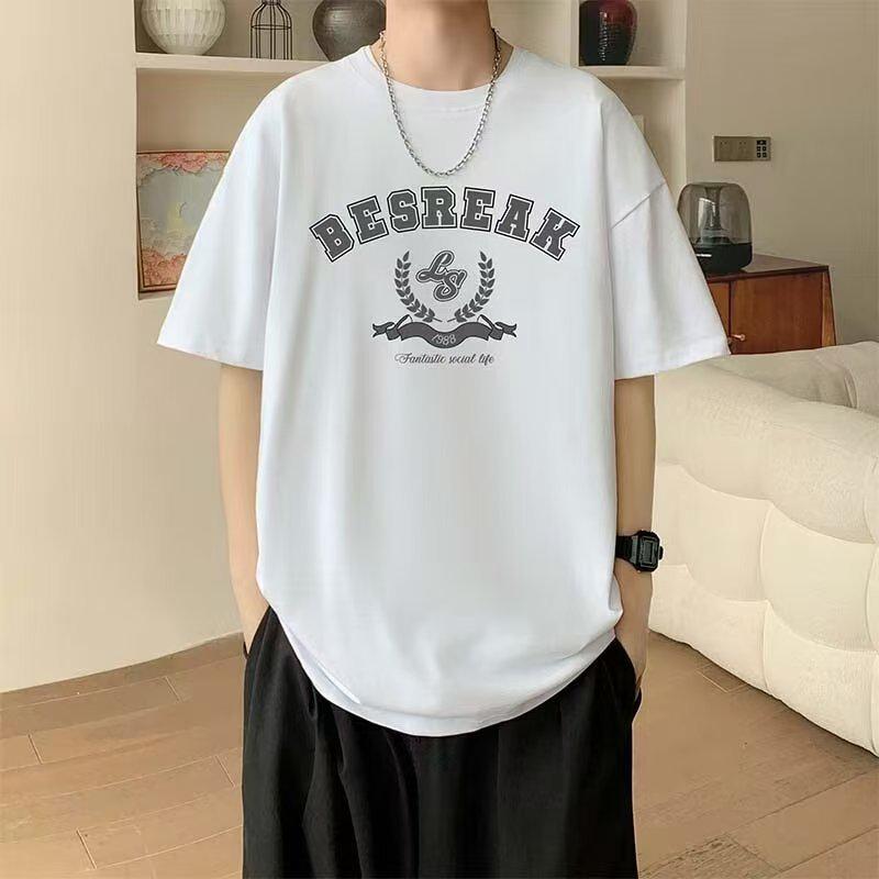 

White Men s Heavyweight Cotton Half Sleeve Graphic T-Shirt - Summer American Style M