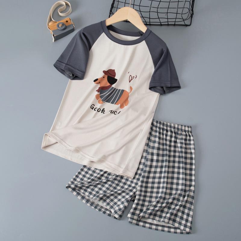Kids' Summer Short-Sleeve Set: Cool Soft Pajamas & Outdoor Wear for Older Children, Includes Top and Shorts