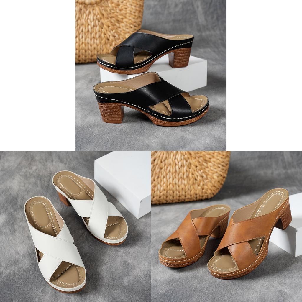Summer Womens Cross Strap High Heel Sandals With Pu Upper For Casual Wear