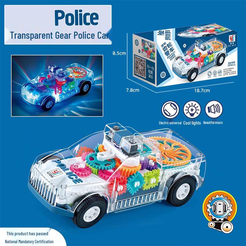 

Children s Transparent Rotating Police Car Toy with Lights & Music