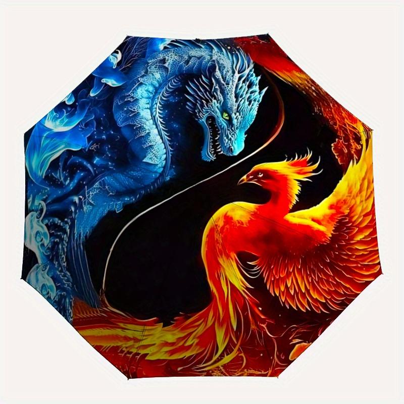 

1pc Dragon Phoenix Yin Yang Automatic Open/close Folding Umbrella, Compact Portable Travel Umbrella, Durable Construction yy250809127