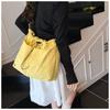 Korean Style Pleated Drawstring Bucket Bag Large Capacity Cloth Crossbody Bag  Women