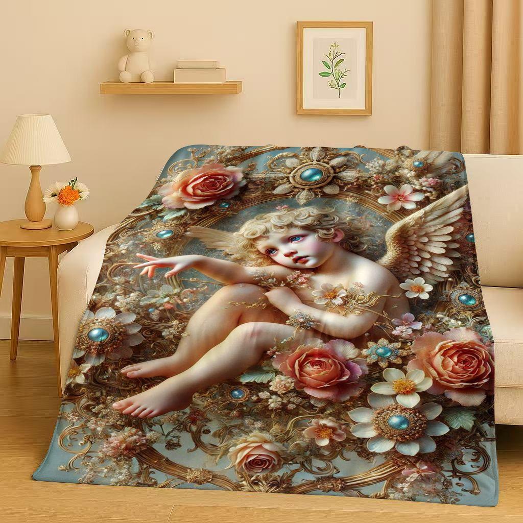 3D Luxurious Balote Angel Cupid Cartoon Flannel Blanket,Ultra Soft Warm Plush Throw for Home Bedroom Bed Sofa Cover Office Gift