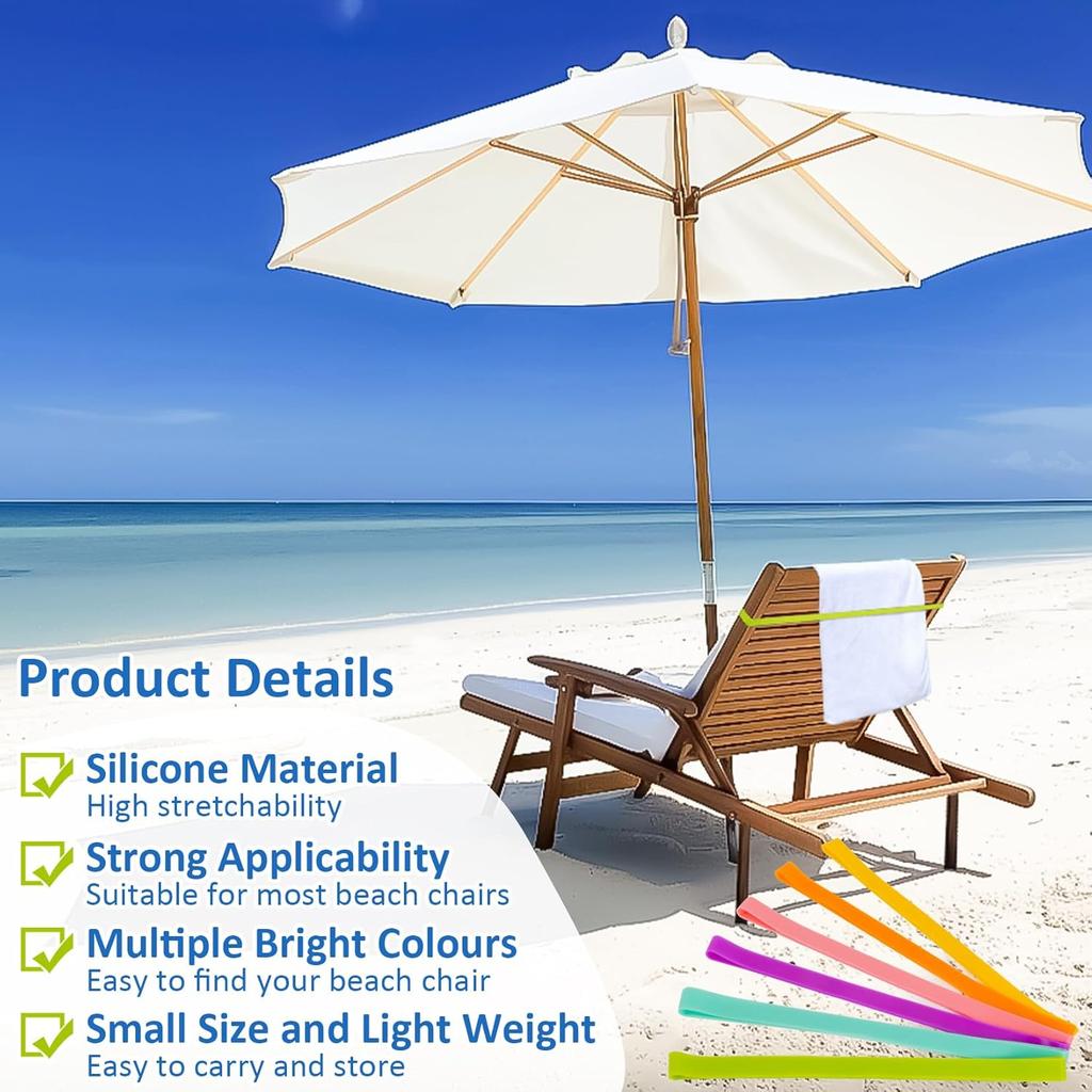 MAQIHAN 6 Pack Towel Bands for Cruise Chairs - Towel Bands for Lounge Chair Beach Clips Holder for Cruise Ship Essentials Alternative to Beach Towel