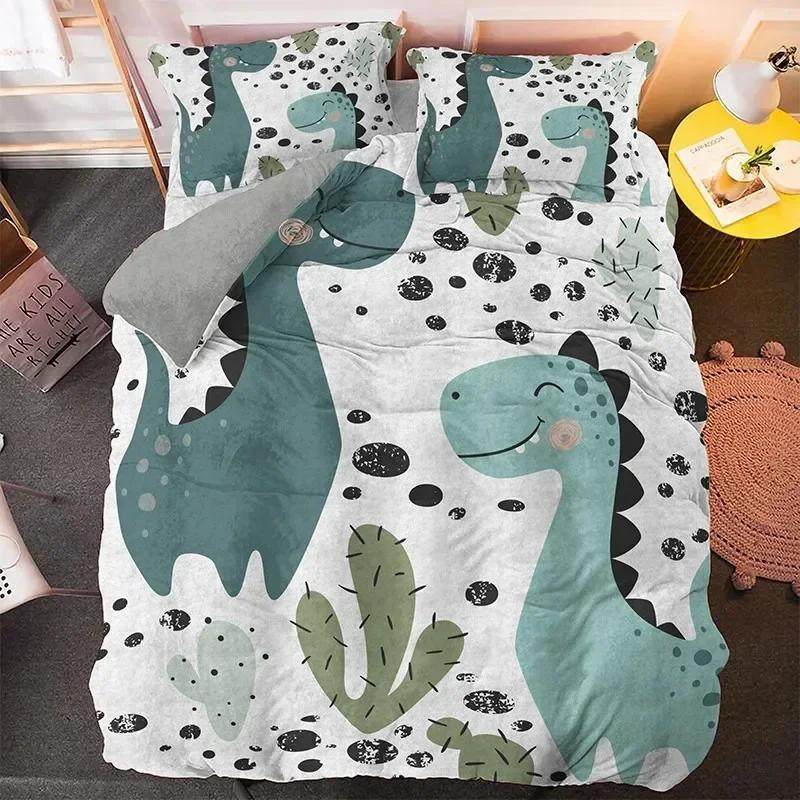 Cartoon Dinosaur Bedding Set Duvet Cover Sheet Printed Bed Set Pillowcase Bed Full Queen King Size Comforter Bedroom