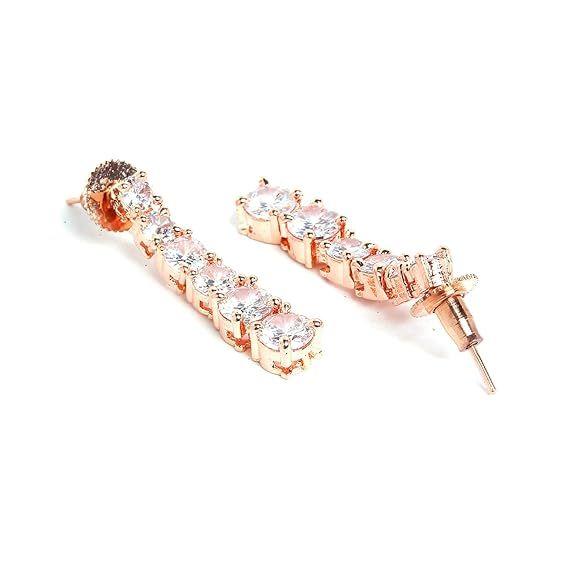 Jewellery Set Classic Style AD/American Diamond Studded Rose Gold Plated Handcrafted Circle Necklace Set for Women & Girls