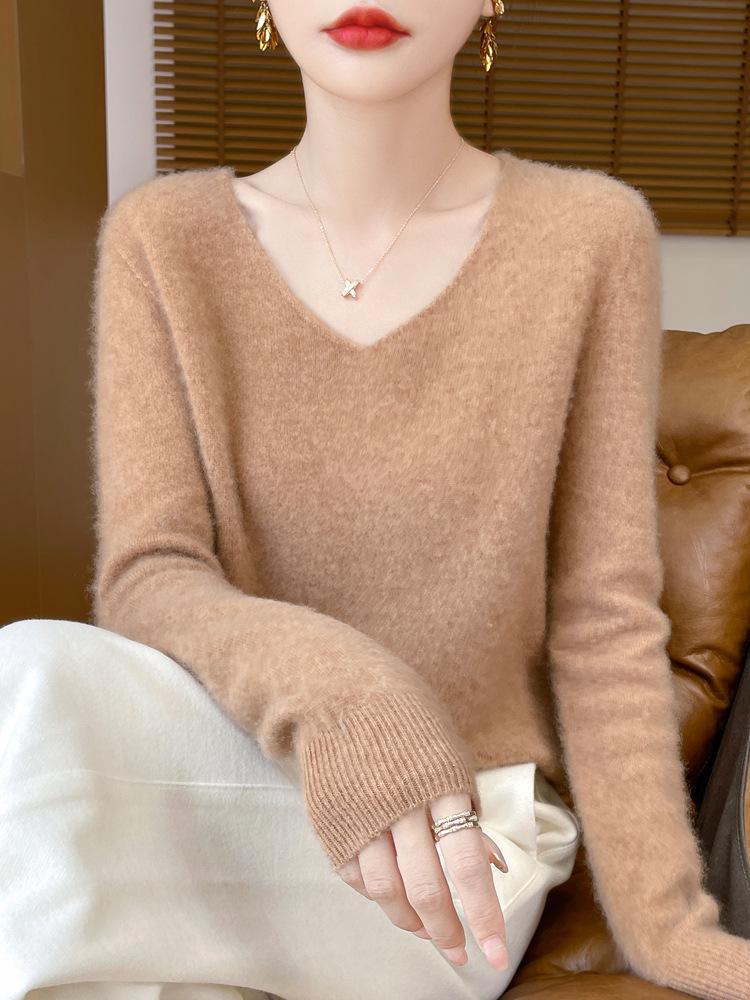 Dámský volný pletený svetr ze 100% čisté vlny na podzim/zimu