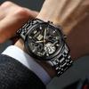 OLEVS Men's Automatic Skeleton Watch Black Waterproof Date Luminous Business Fashion Wristwatch