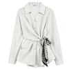 Design Sense Versatile Commuter V-neck Waist Striped Shirt Women's Large Size Fat Mm Korean Retro Slim Casual Top