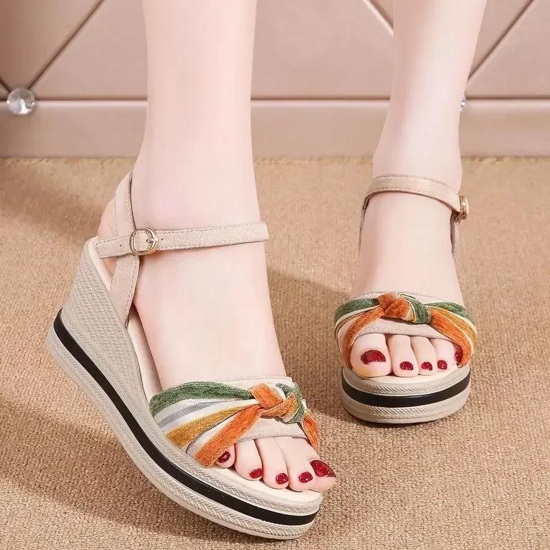 Fashion Ladies Shoes Orthopedic Summer 2025 Roman Style Footwear with High Heels Sandals for Women Leather Wedge Heel Asian Size Comfort