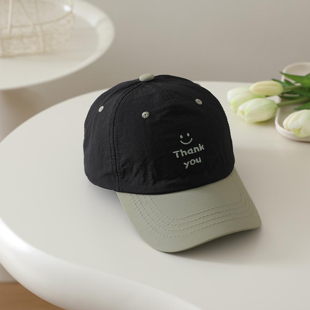 Kids' Korean-Style Smiley Face Embroidered Baseball Cap - Unisex, Quick-Dry, Sunshade, Duckbill Design for Summer.