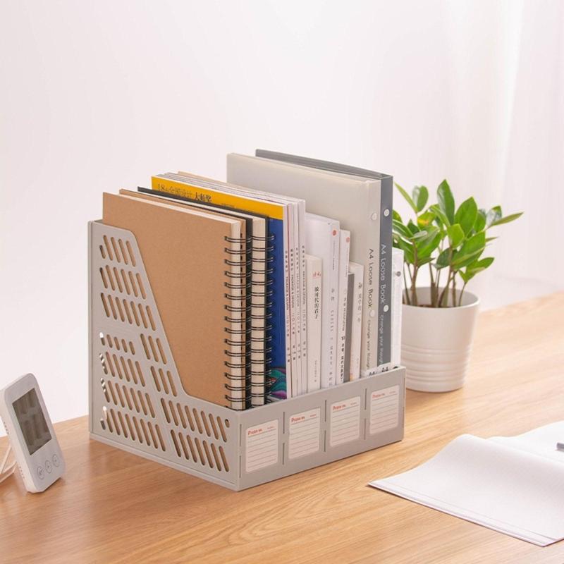 File Storage Box Lightweight Magazine File Holder Desk Organizer with 4 Vertical Compartments File Box Removable Bookend