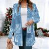 Women's Deep Teal Ornament 3D Print Long Sleeve Open Front Cardigan, Casual Loose Fit Lightweight Street Style Outerwear