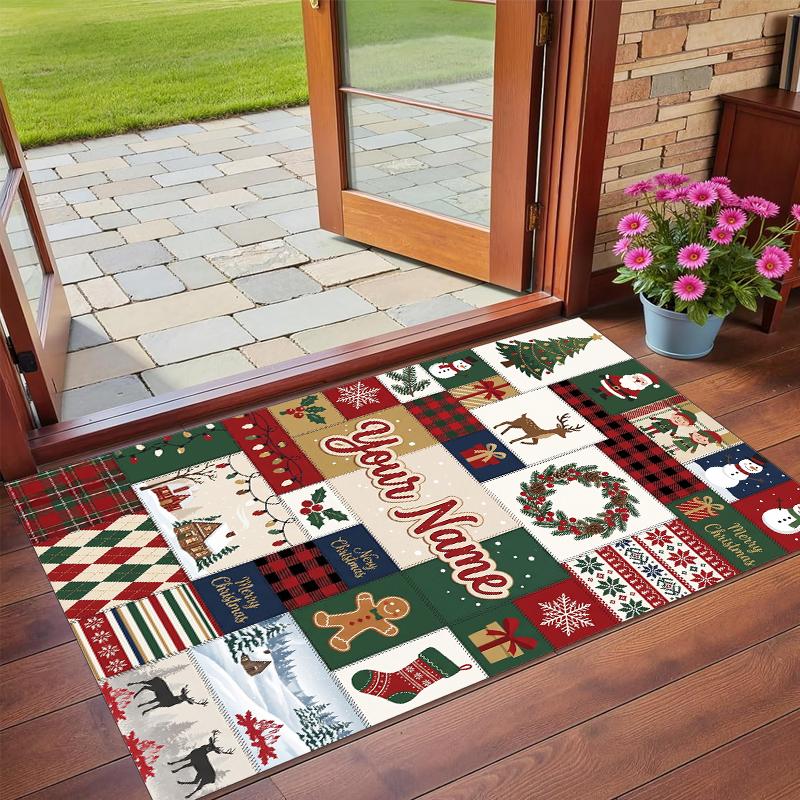 Christmas Custom Name Printed Square Area Rug Soft Non Slip Floor Carpet For Bedroom Holiday Gift