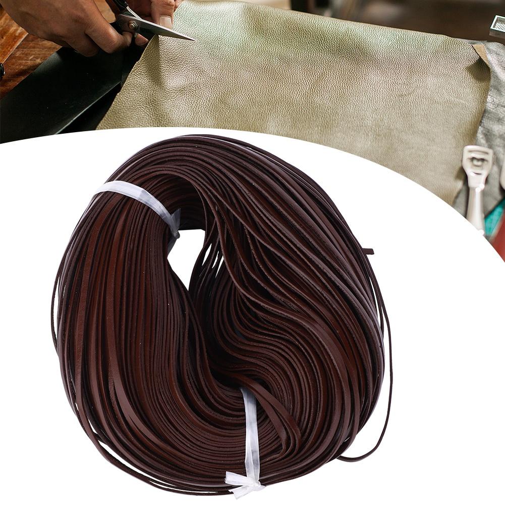 Manual DIY Flat Leather Cord 100m Long Braided First Layer Leather Crafted CordDeep Coffee