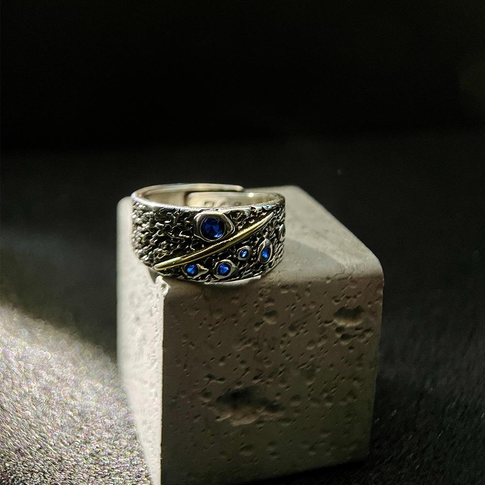 Retro Pierścionek z Gwiazdami Deszczu Meteorów Punk Gotycki Regulowany Otwarty Pierścionek Dla Mężczyzn Miedziany Projektant Cyrkonia Akcesoria Romantyczny Prezent Unisex