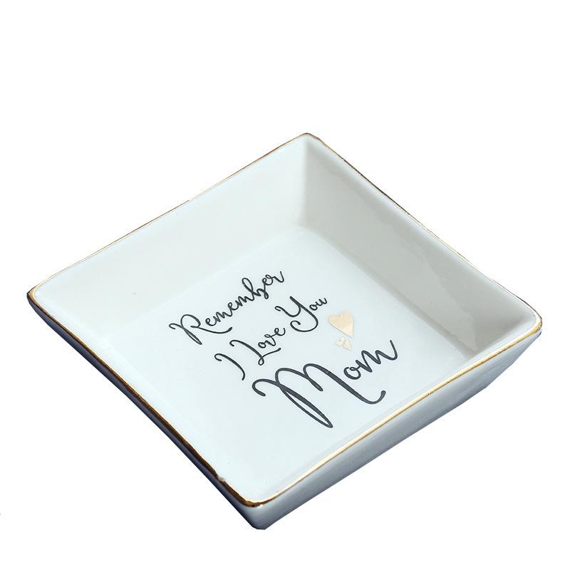 Ceramic Jewelry Dish with Gold Rim - Custom White Porcelain Tray for Rings, Necklaces, Earrings