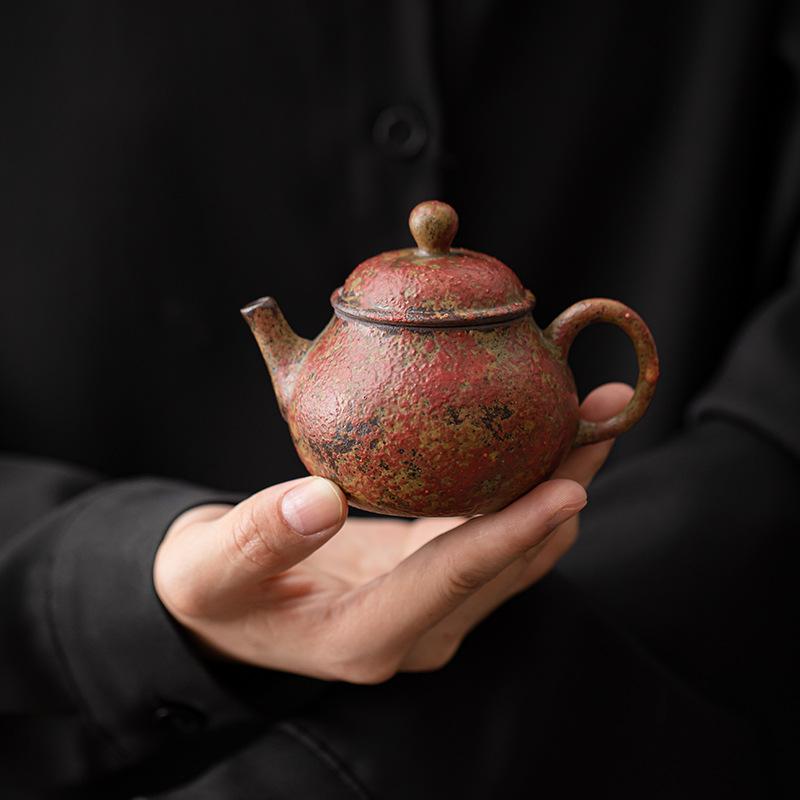 Manshanhong Series Old Rock Mud Teapot Ceramic Single Pot for Home Office Retro Kung Fu Tea Ceremony Brewing Set Chinese Style
