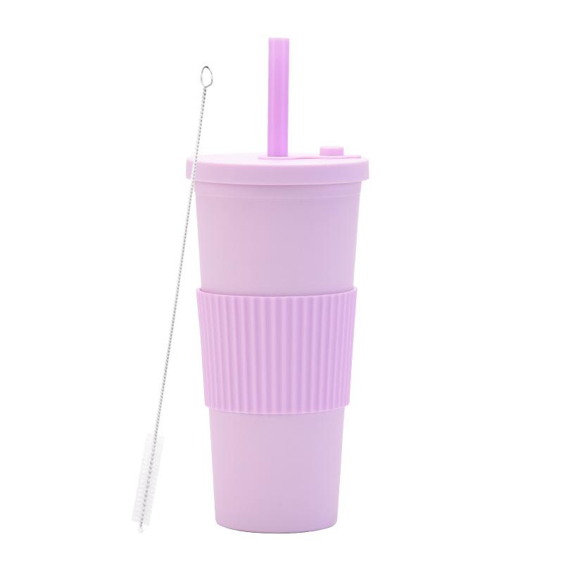 2025 Large Capacity Double Layer Plastic Cup Large Hole Straw Pearl Boba Milk Tea Cup Portable Outdoor Straw Cup
