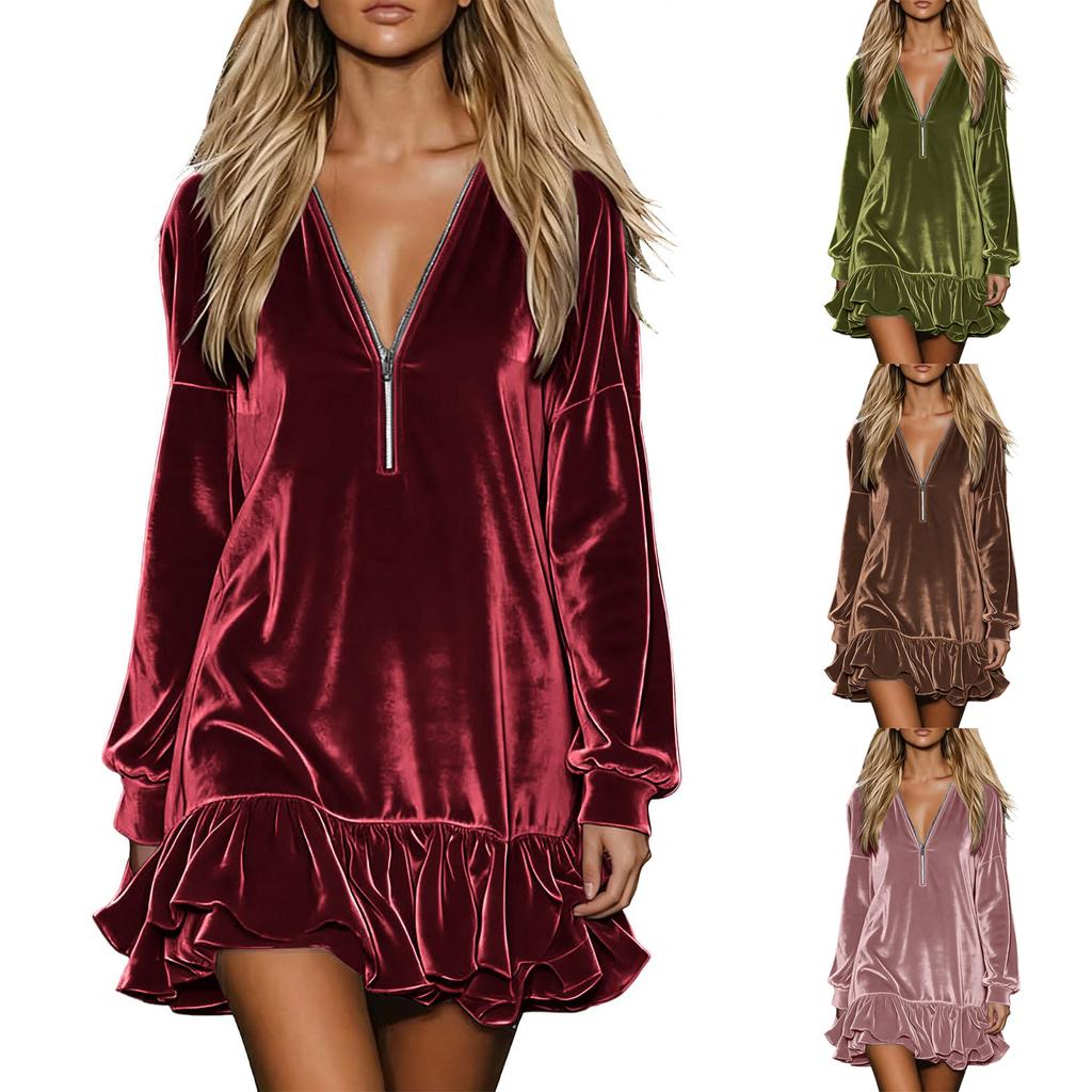 Women's Color Long Sleeve Loose Fit Dress for Casual and Elegant Everyday Wear