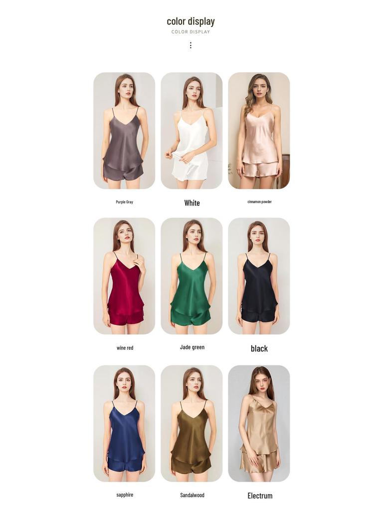 Women's Summer 100% Mulberry Silk Camisole and Shorts Pajama Set