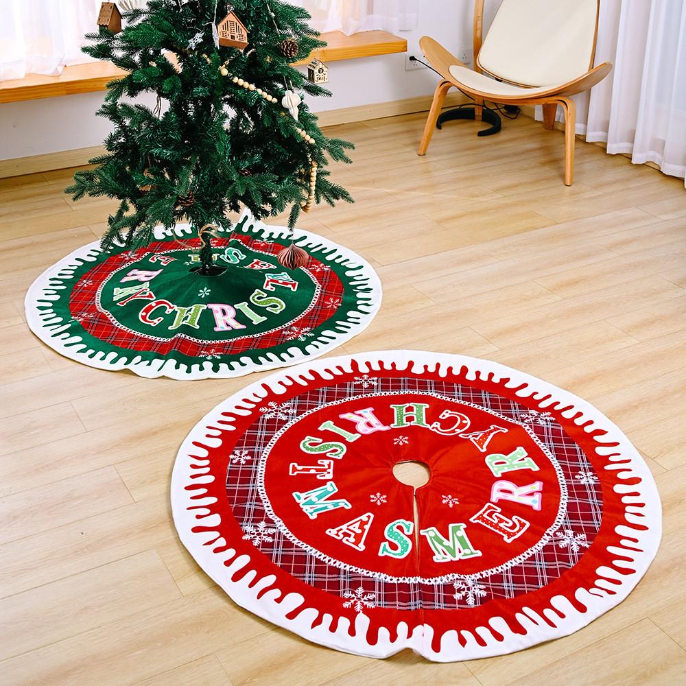 Festive Christmas Tree Skirt With Snow Edge Red English Letters For Holiday Decor