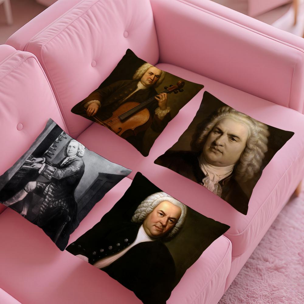 Classical Johann Sebastian Bach Pillow Case Silky Short Plush with Invisible Zipper Dustproof Sofa Cushion Cover for Home Decor