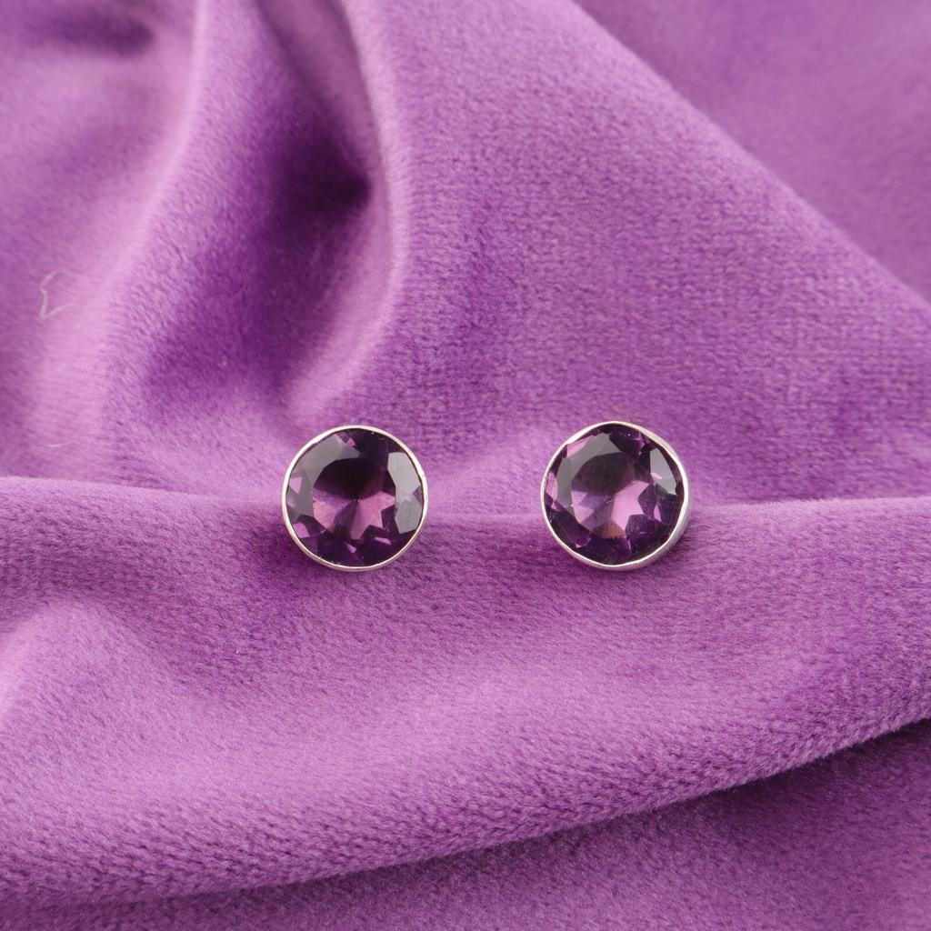 Natural Amethyst 925 Sterling Silver Stud Mother Gift Friendship Day Earrings EE-150-3