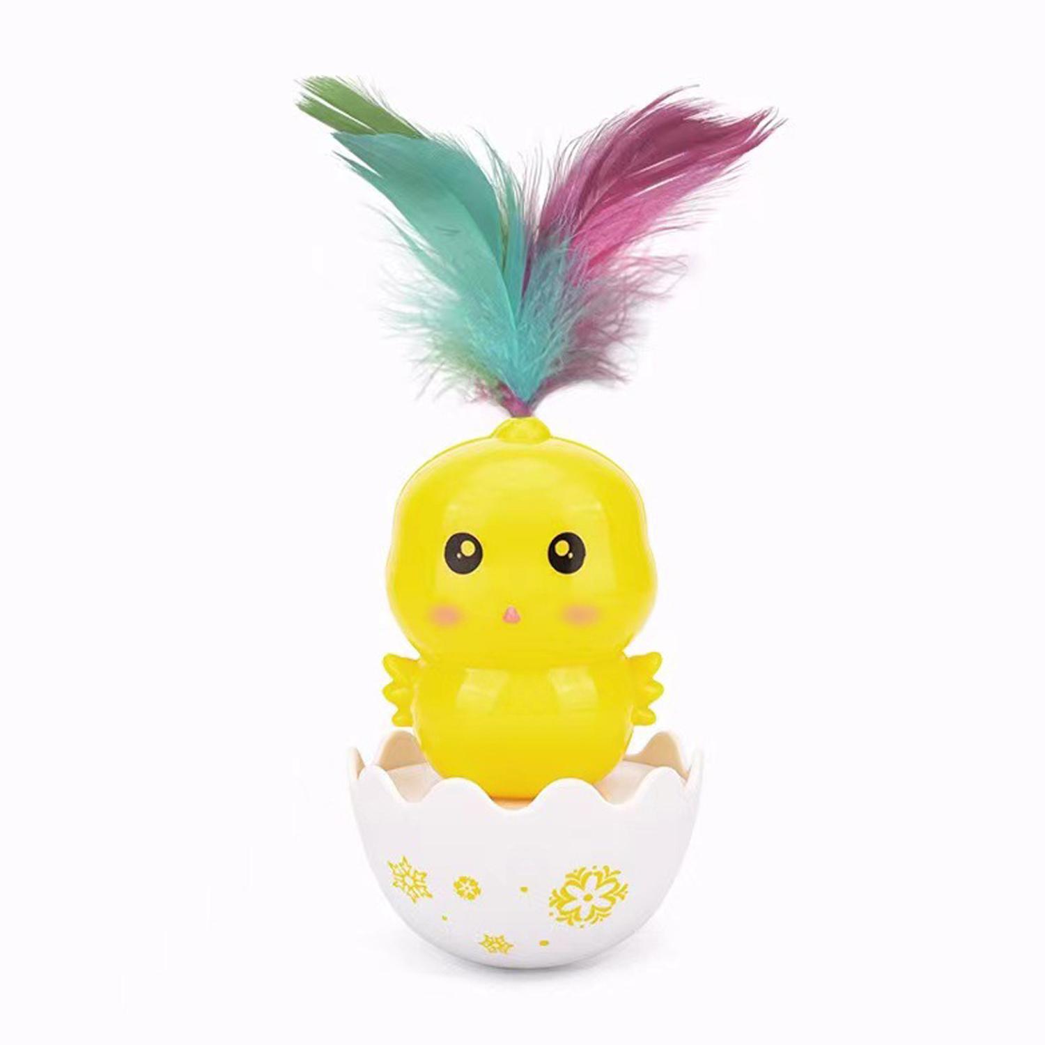 Pet Cat Tumbler Little Yellow Chicken Feather Interactive Toy Cat Teasing Toy Interactive Cat Teasing Toy Feather Stick Toy