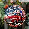 2D Flat, 1pc of Round Aluminum Sign with a Patriotic Theme Featuring a Floral Bouquet And a Red Truck, Perfect for Rustic Wall Art. Suitable for