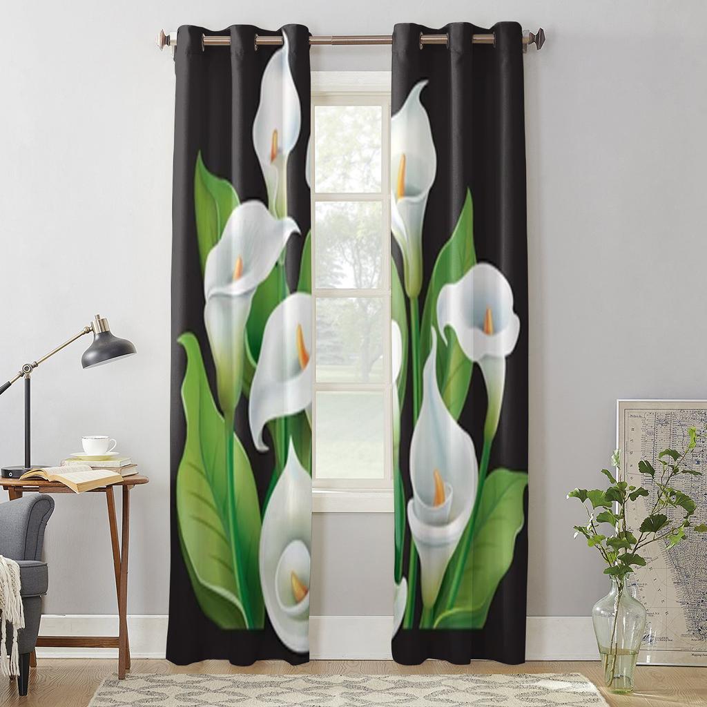 Bukett med liljer på svart bakgrunn Gardiner til stue Luksuriøs soveromsdekor Gardiner kjøkkengardiner