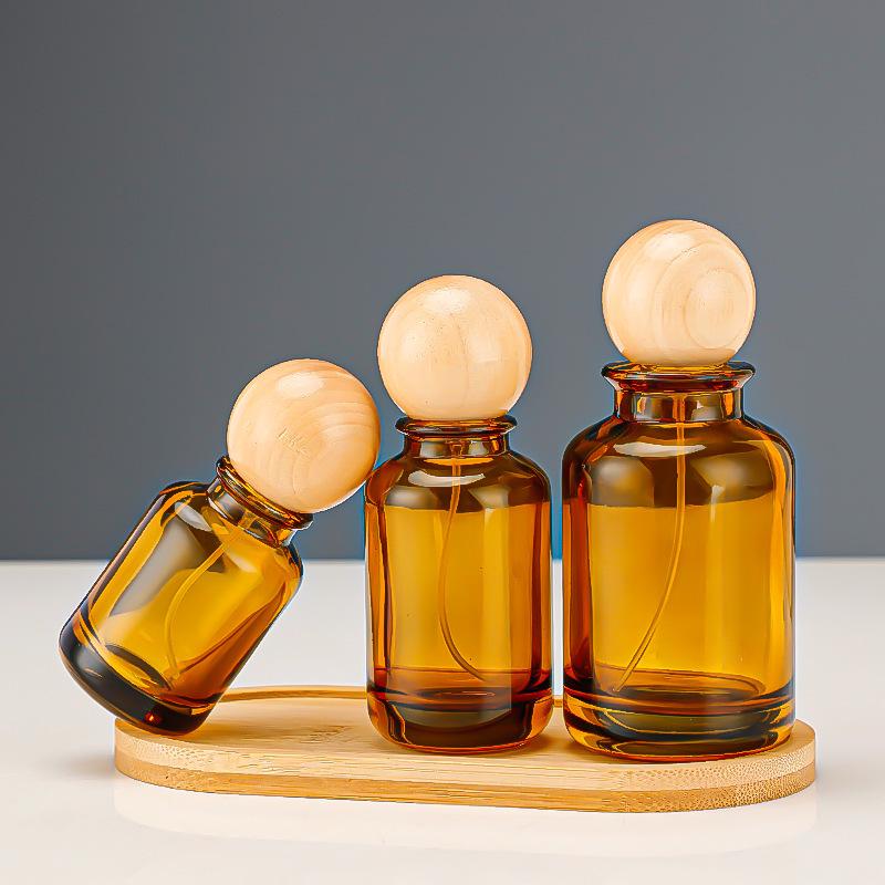 Brown Glass Perfume Spray Bottle - Transparent Refillable Cosmetic Bottle