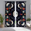 2pcs Boho Moonlit Embroidery Curtains - Vibrant Floral & Celestial Design with Butterflies, Dragonflies, and Stars, Polyester Ro