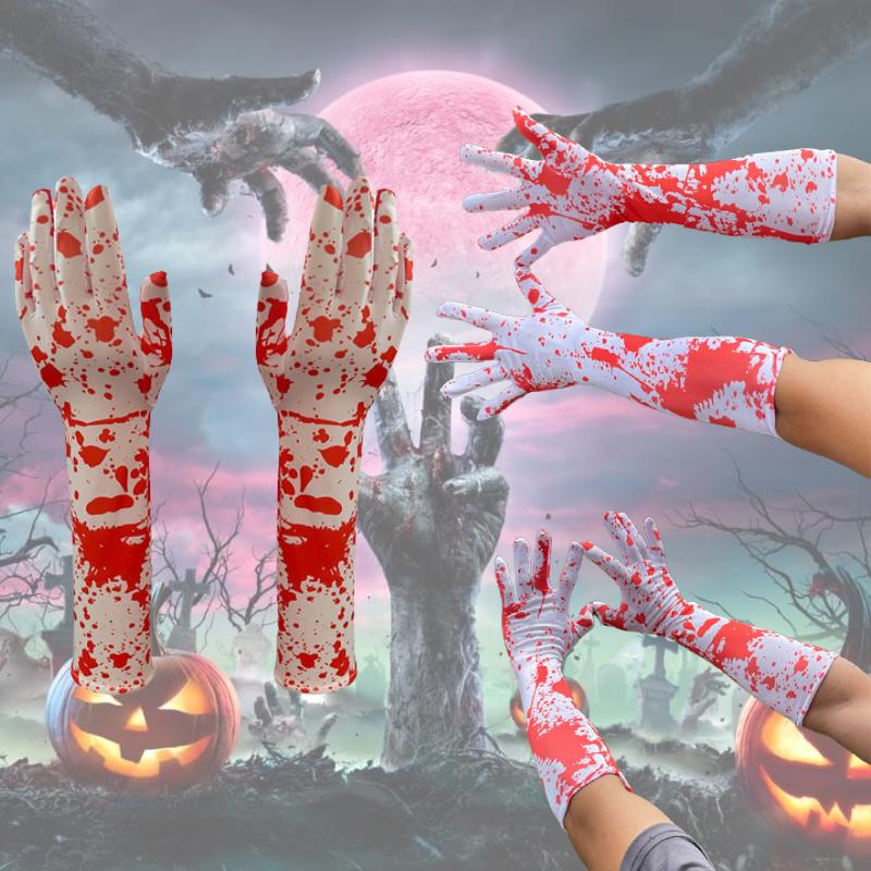 Bloody Red Horrible Gloves Cosplay Halloween Party Props Bloodstains Handwear