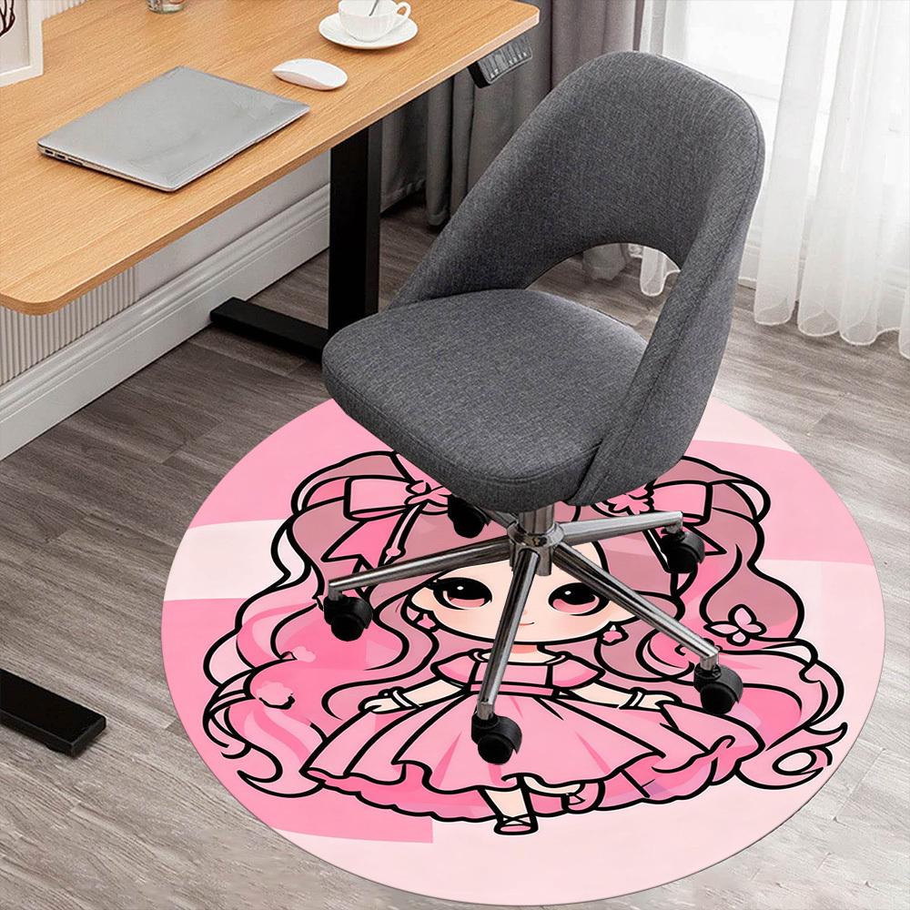 1PC Pink Princess Round Chair mat Area Rug - Non-Slip, Floor Mat for Office, Bedroom, and Indoor Decor -Gift D1127274