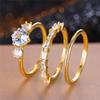 Female White Round Zircon Stone Ring Set Trendy Yellow Gold Color Engagement Cute Bride Wedding  Gift For Women