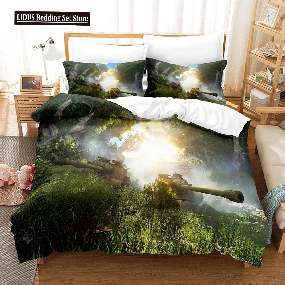 3D Tank Duvet Cover Tank Print War Military Weapon Theme For Children Teens Women Men Gifts For Bedroom Decorations Queen King