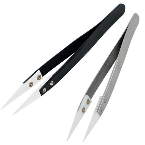 AllBright Precision Tweezers, Ceramic, Soldering Tools, Electronics, Precision Machinery, Anti-Static, Heat-Resistant, Non-Magnetic, Set of 2, for Pla