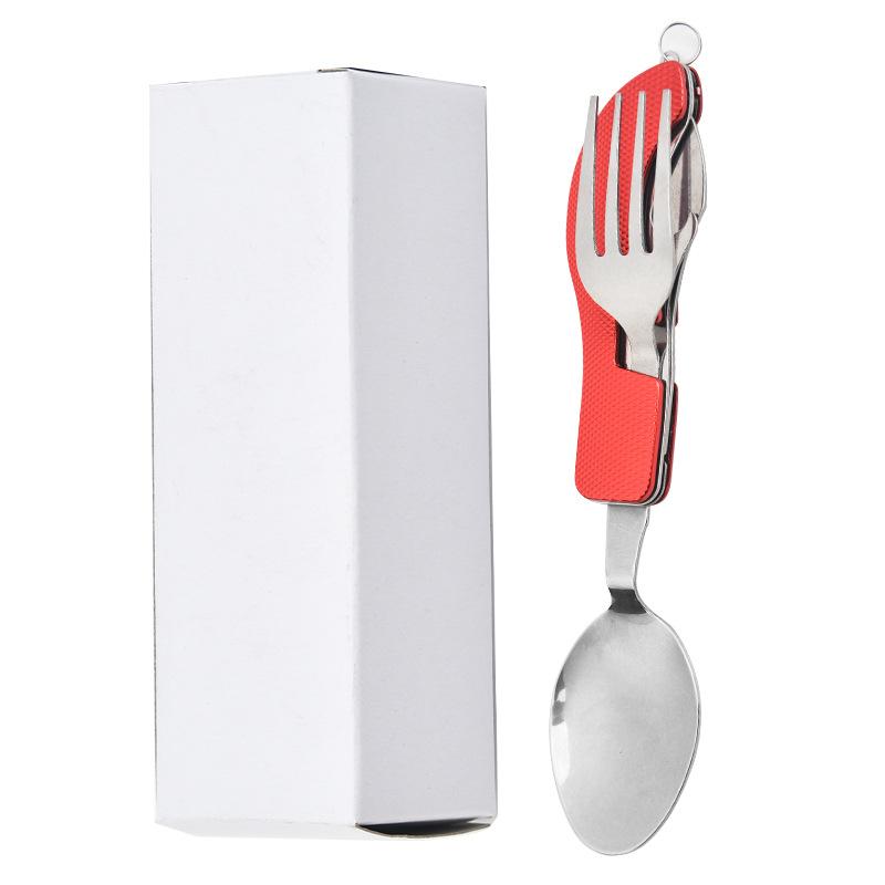 Foldable 4-in-1 Spoon Cutlery Opener Stainless Steel Foldable Pocket Cutlery Kit Outdoor Cutlery Set