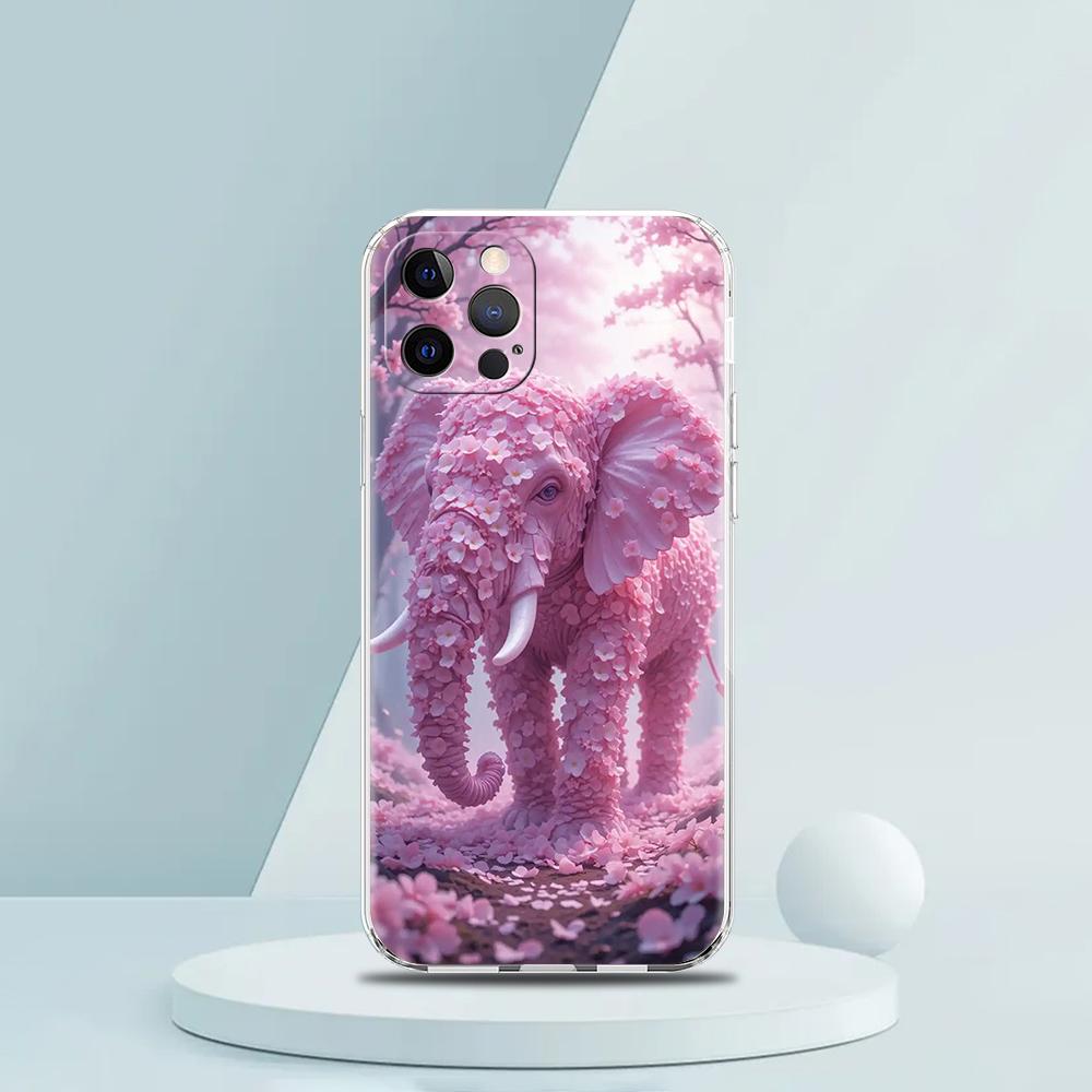 Soft TPU Transparent Phone Case Cover for iPhone 16 15 14 13 12 11 Pro Max XR 8 7 Plus XR Shockproof Shell Cute Animal Elephant