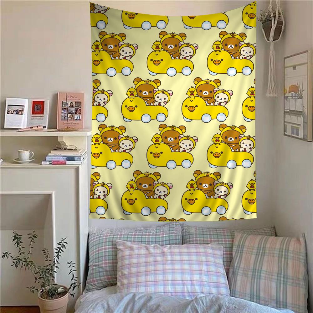 Cute Cartoon Rilakkuma Colored Parrot Printed Wall Tapestry  Multiuse Decor Blanket for Science Fiction Room Home Decor