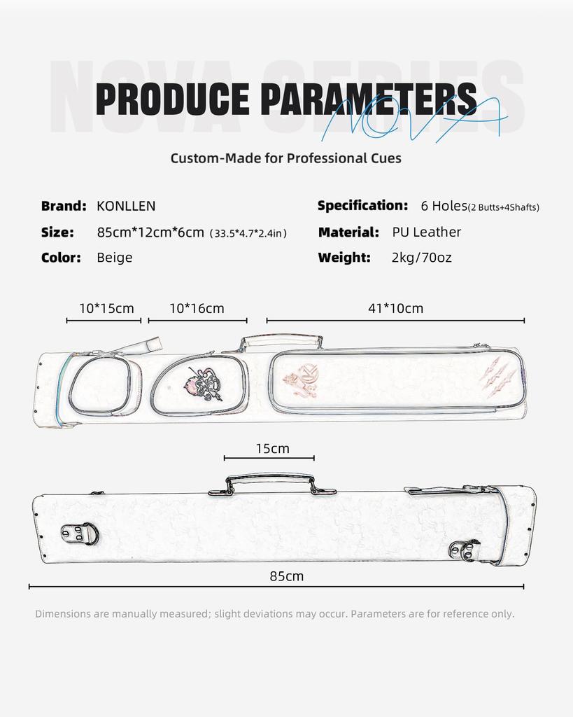 Geantă Dură KONLLEN 2x4 pentru Tac cu Locuri pentru 2 Cozi și 4 Tacuri de Biliard cu Curea de Umăr Reglabilă, Buzunare Multiple, Cozi,